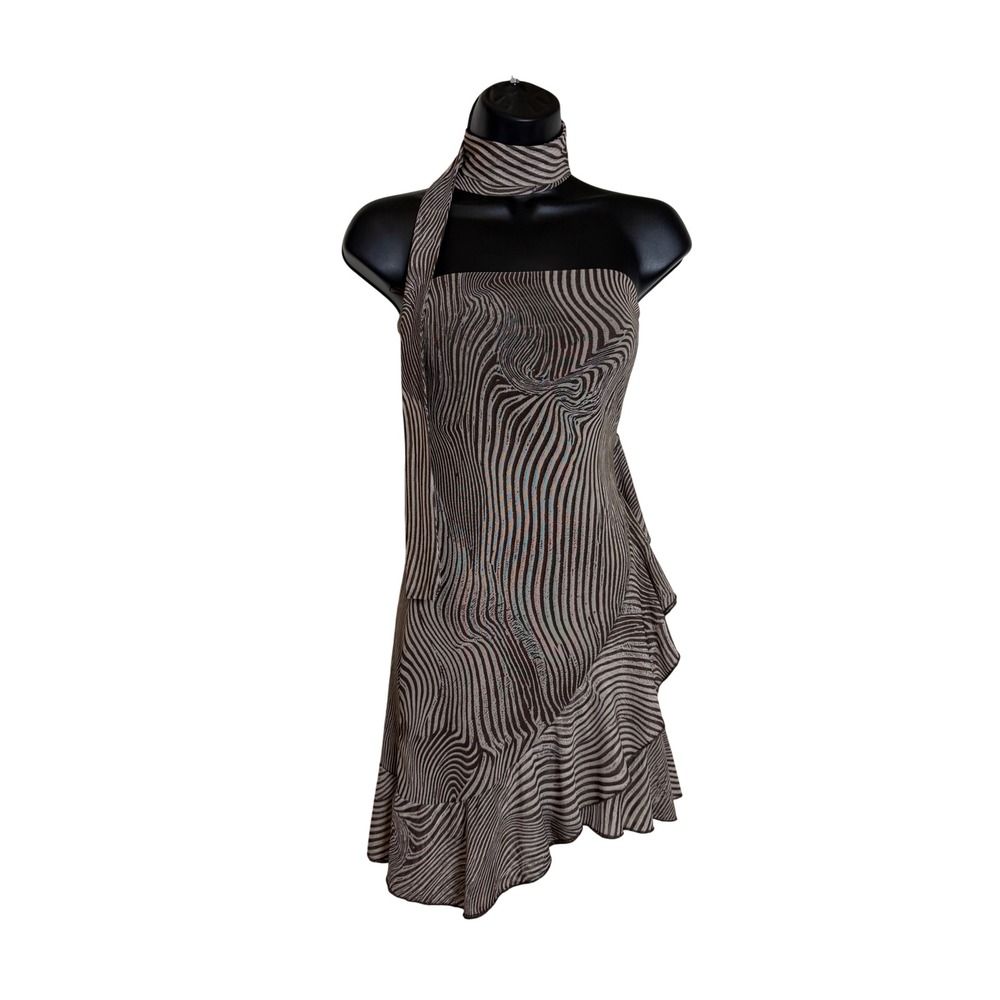 Zara Indie Sleaze Zebra Wave Print Strapless Scarf Asymmetrical Mini Dress